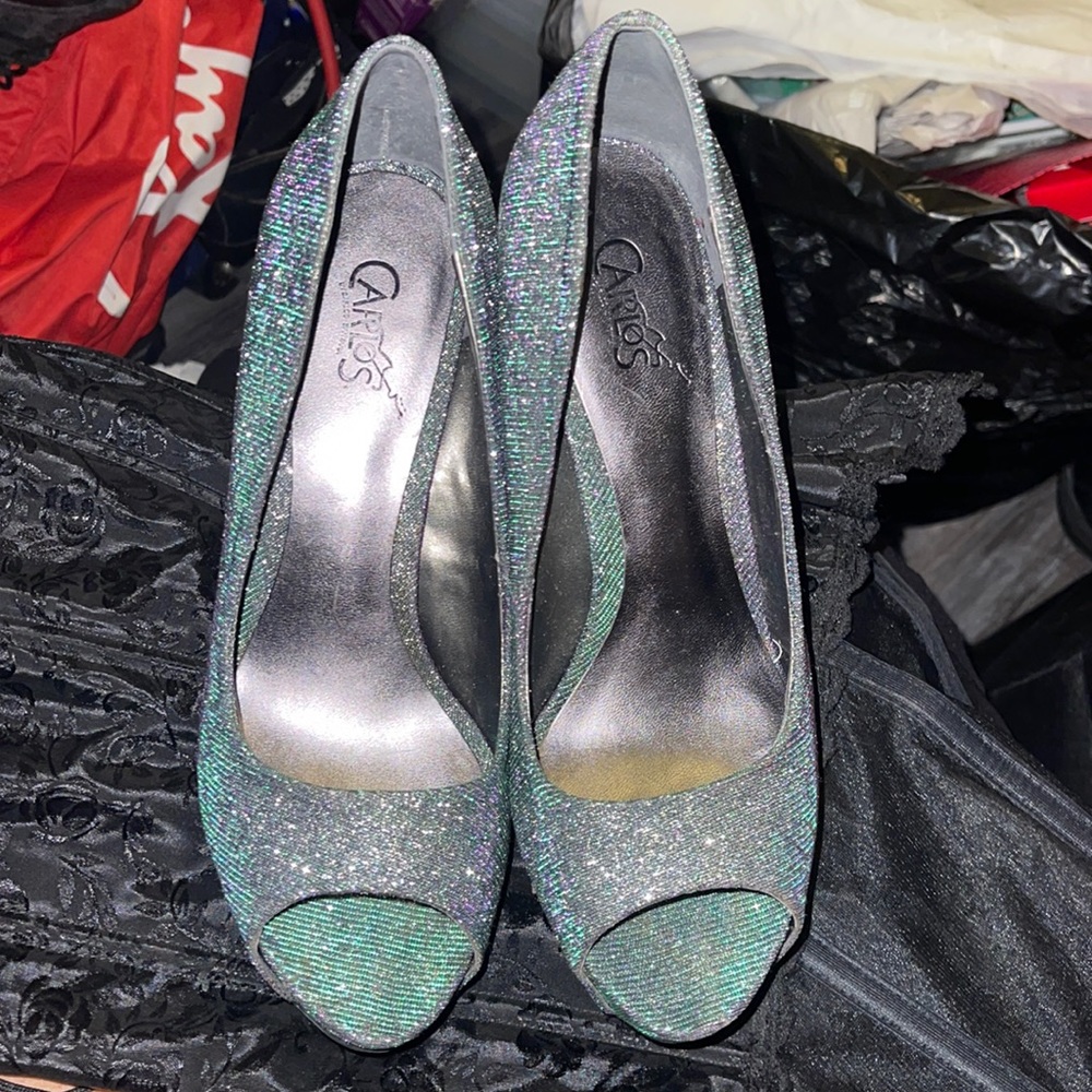 Carlos Santana iridescent purple/green/silver heels